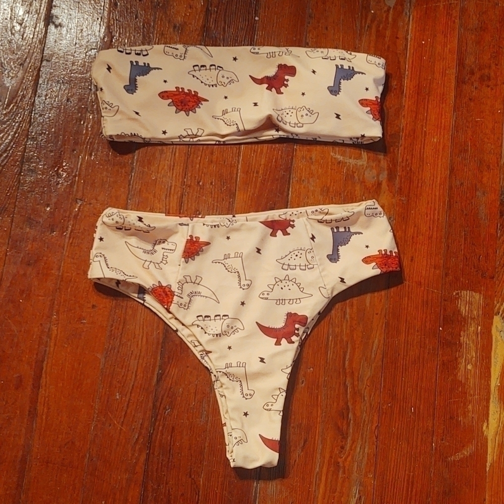 Shein Cartoon Dinosaur Print Bikini Set Sz S